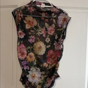 Elegant Floral Mesh Blouse - Black and Pink